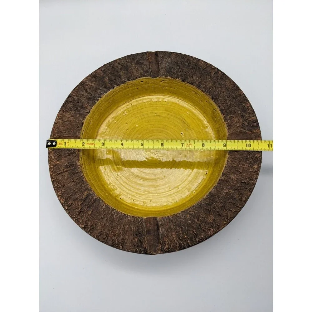 Vintage Bitossi Ashtray Round Bowl‎ Brown Yellow 1960s Italy Brutalist 10.5
